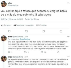 Alice postou história no twitter.