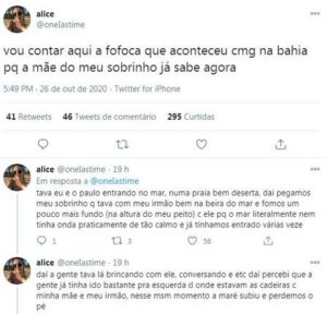 Alice postou história no twitter. 